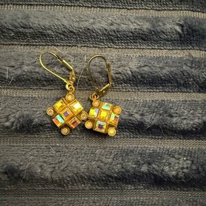 Gold and Multicolor Square Drop Earrings